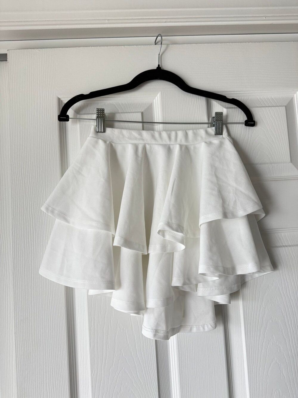white ruffle mini skirt
